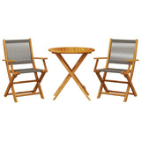 3 Piece Bistro Set Grey Polypropylene and Solid Wood