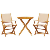 3 Piece Bistro Set Beige Fabric and Solid Wood