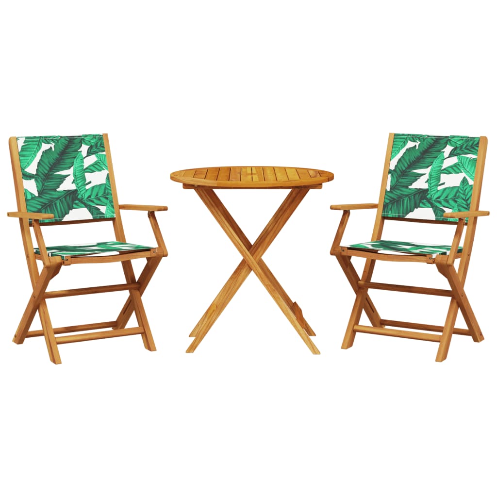 3 Piece Bistro Set Leaf Pattern Fabric and Solid Wood