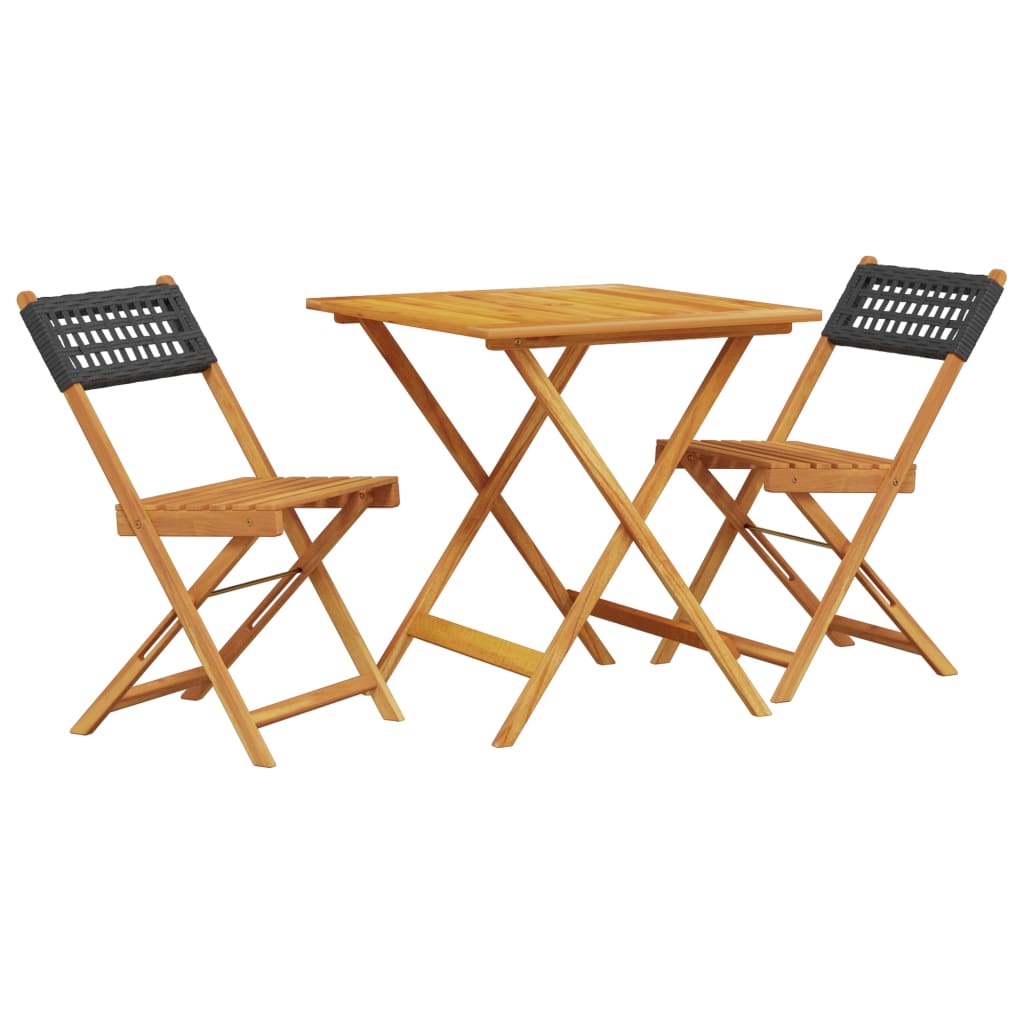 3 Piece Bistro Set Black Poly Rattan and Solid Wood