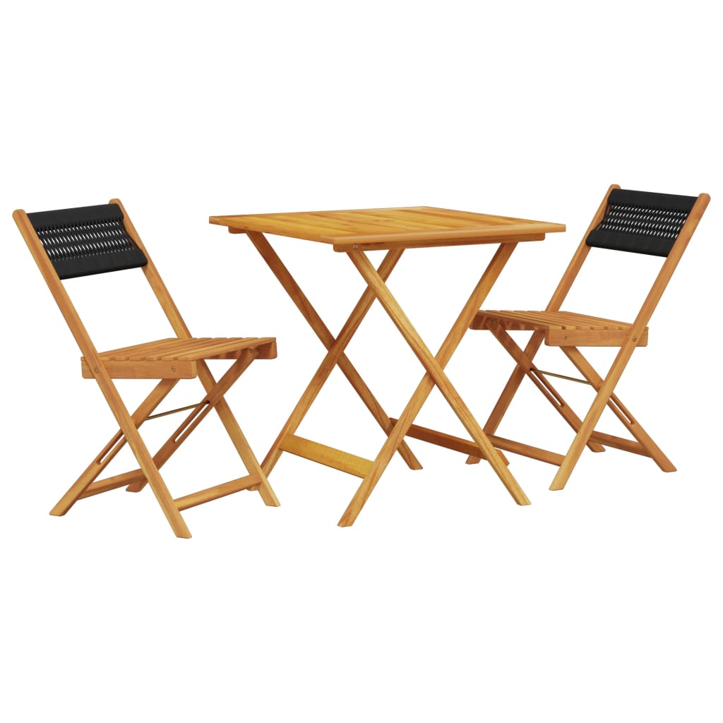 3 Piece Bistro Set Black Polypropylene and Solid Wood