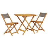 3 Piece Bistro Set Grey Polypropylene and Solid Wood