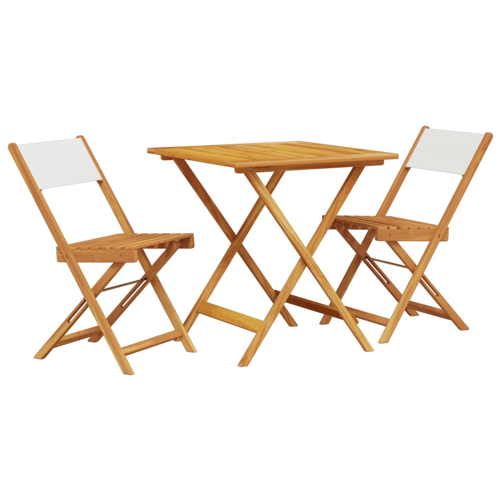 3 Piece Bistro Set Cream White Fabric and Solid Wood