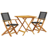 3 Piece Bistro Set Black Poly Rattan and Solid Wood