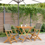 3 Piece Bistro Set Grey Poly Rattan and Solid Wood