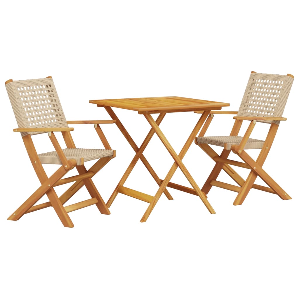 3 Piece Bistro Set Beige Poly Rattan and Solid Wood