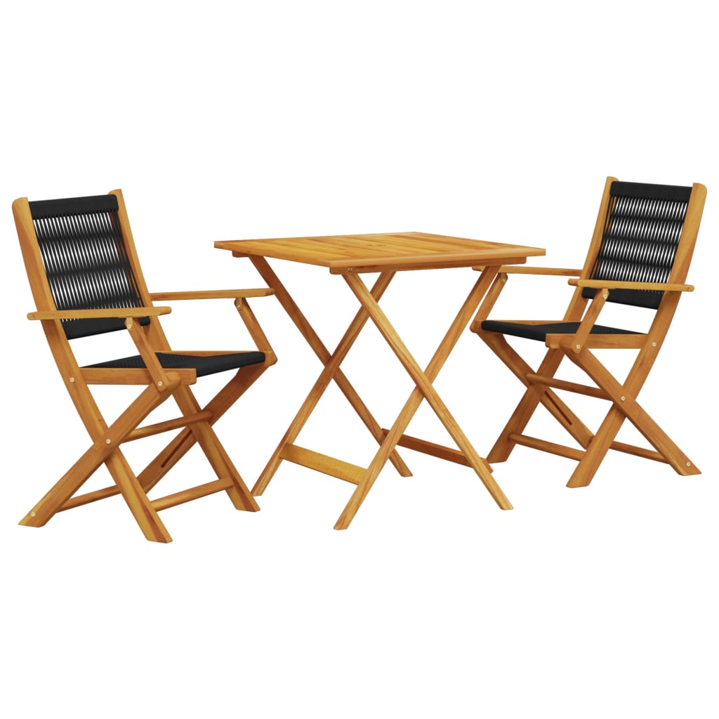 3 Piece Bistro Set Black Polypropylene and Solid Wood