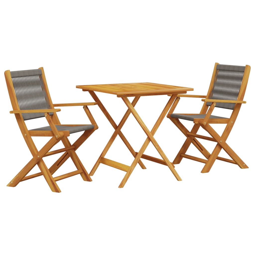 3 Piece Bistro Set Grey Polypropylene and Solid Wood