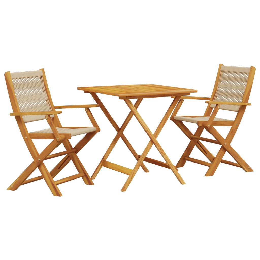 3 Piece Bistro Set Beige Polypropylene and Solid Wood