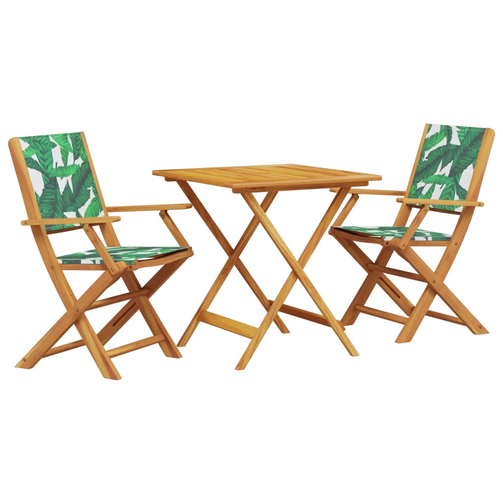 3 Piece Bistro Set Leaf Pattern Fabric and Solid Wood