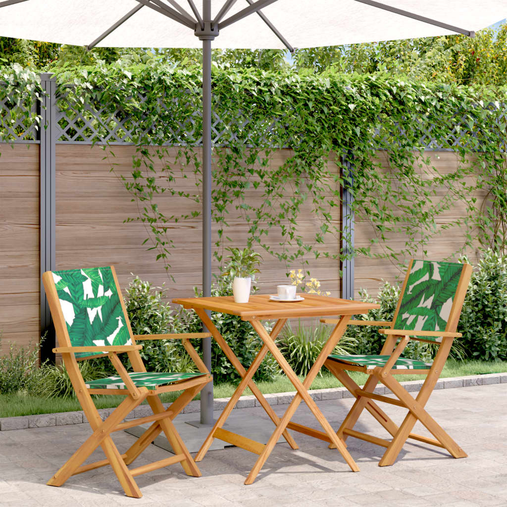 3 Piece Bistro Set Leaf Pattern Fabric and Solid Wood