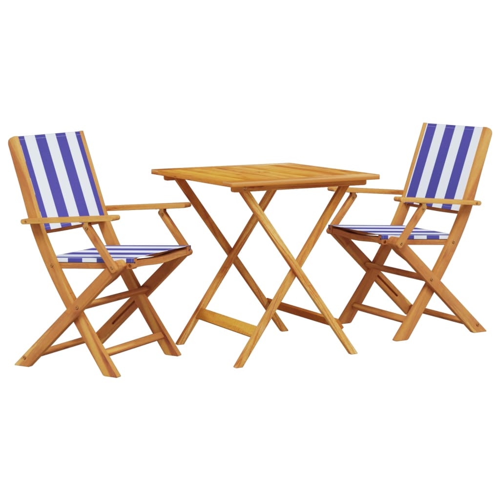 3 Piece Bistro Set Blue and White Fabric and Solid Wood