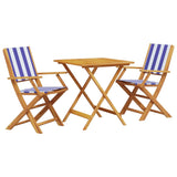 3 Piece Bistro Set Blue and White Fabric and Solid Wood