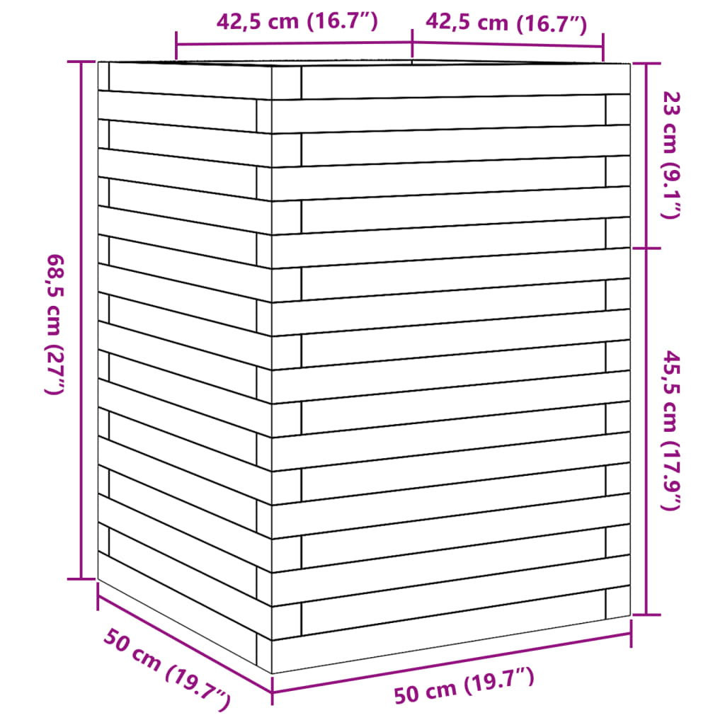 Garden Planter White 50x50x68.5 cm Solid Wood Pine