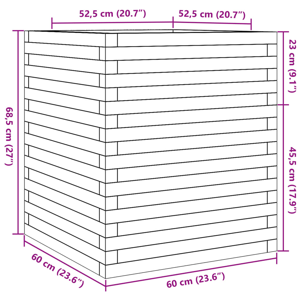 Garden Planter White 60x60x68.5 cm Solid Wood Pine