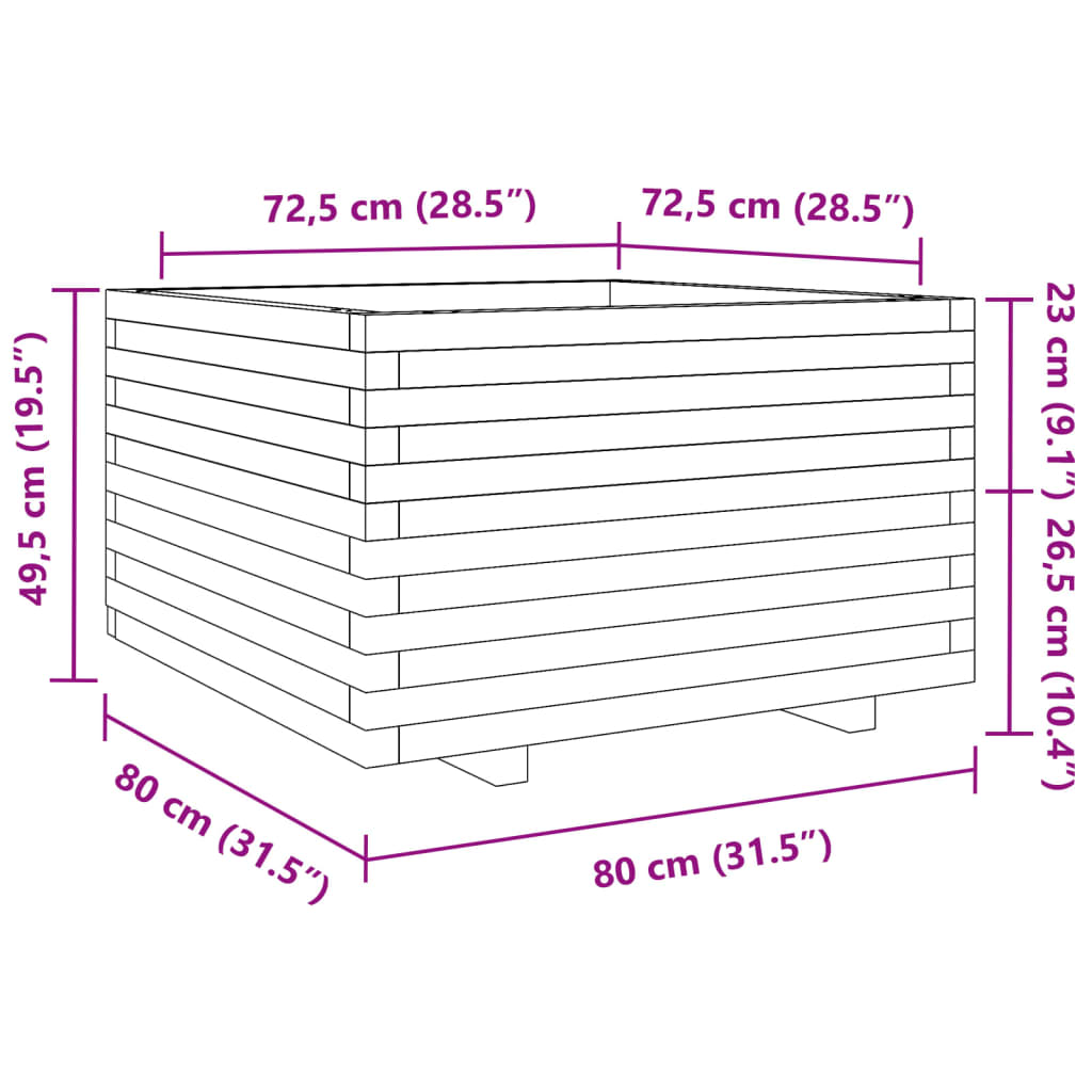 Garden Planter Wax Brown 80x80x49.5 cm Solid Wood Pine