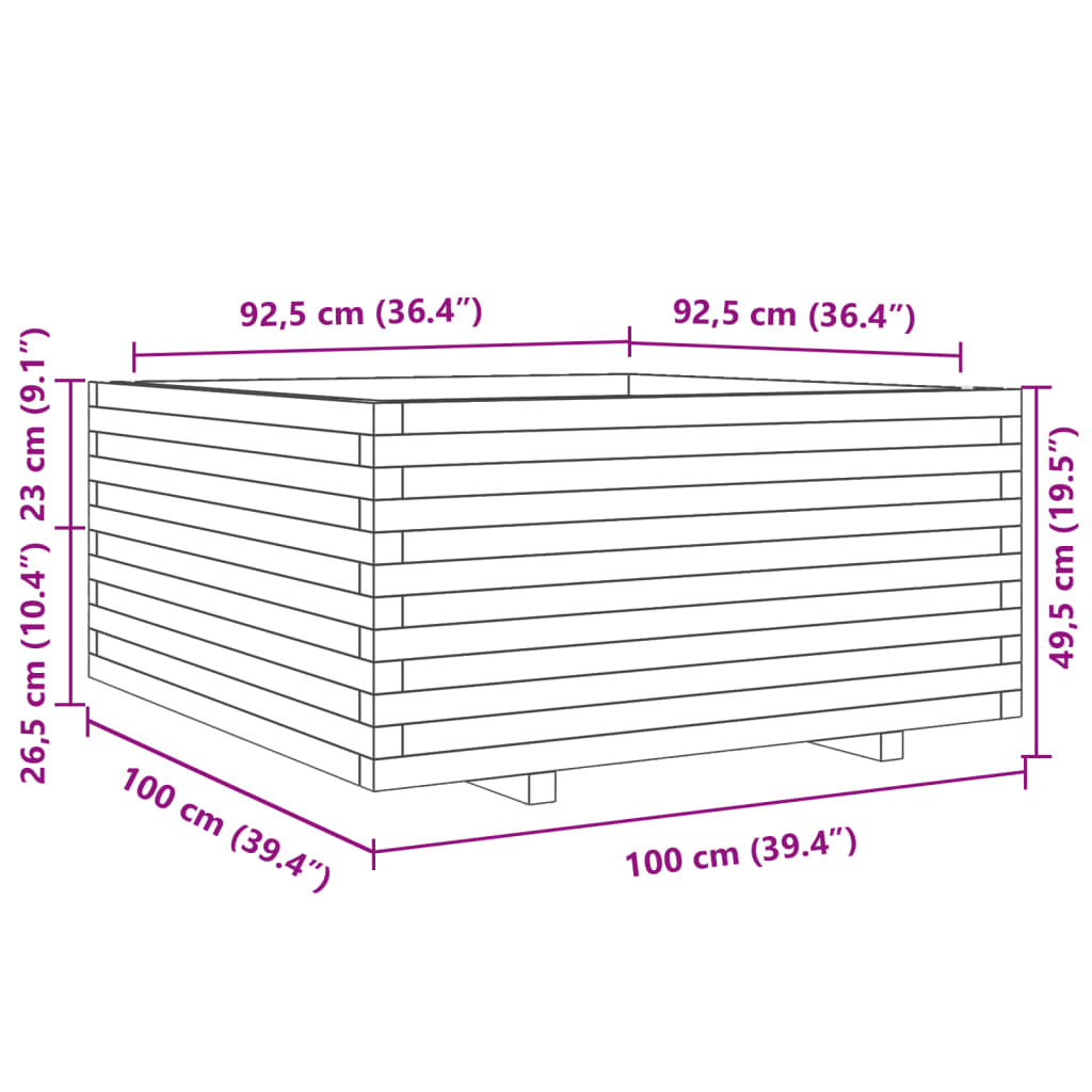 Garden Planter White 100x100x49.5 cm Solid Wood Pine