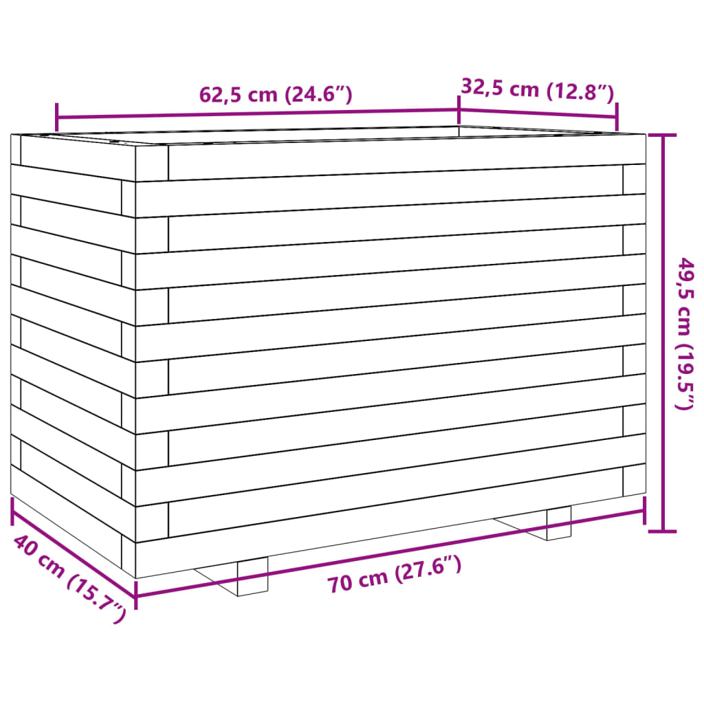 Garden Planter White 70x40x49.5 cm Solid Wood Pine