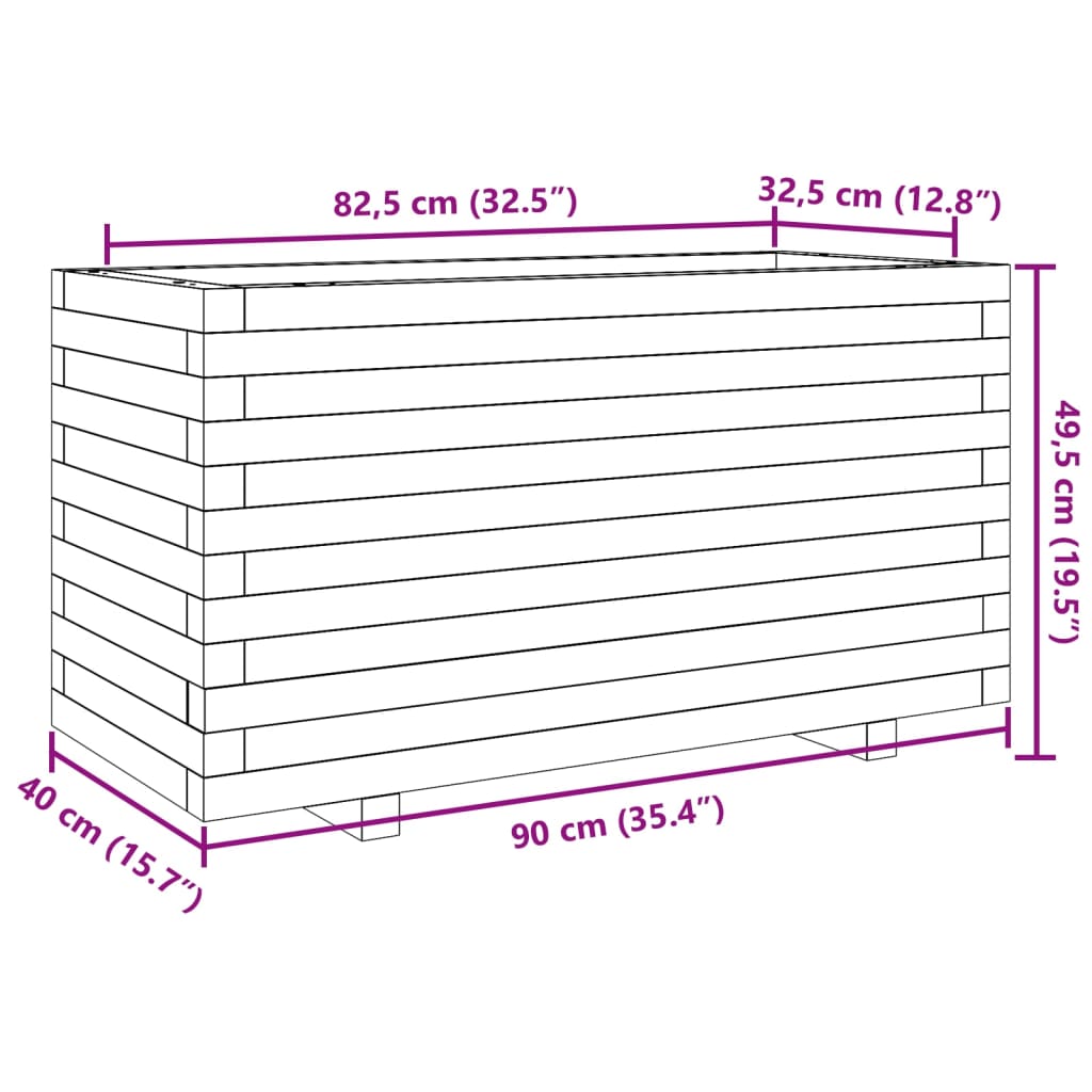 Garden Planter White 90x40x49.5 cm Solid Wood Pine