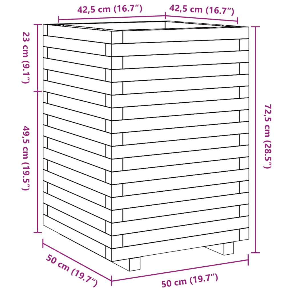 Garden Planter 50x50x72.5 cm Impregnated Wood Pine