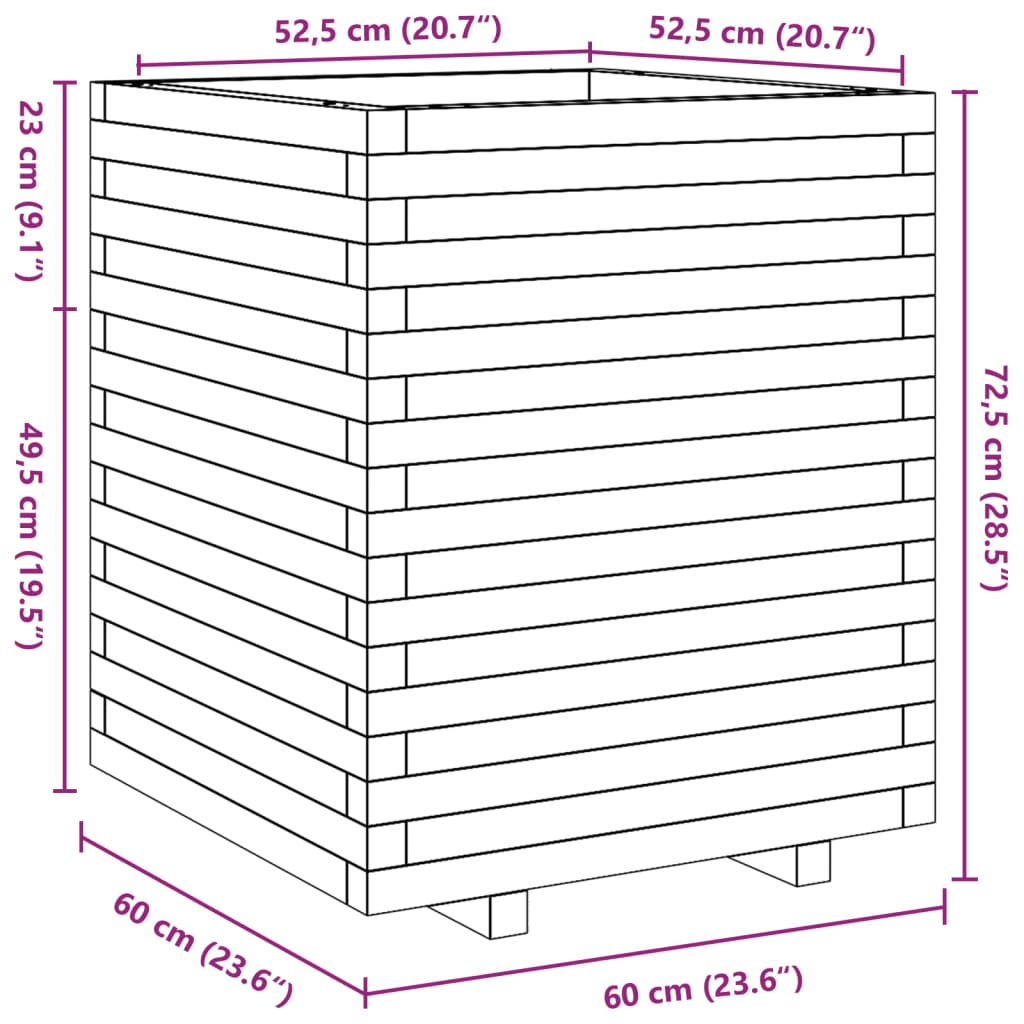 Garden Planter White 60x60x72.5 cm Solid Wood Pine