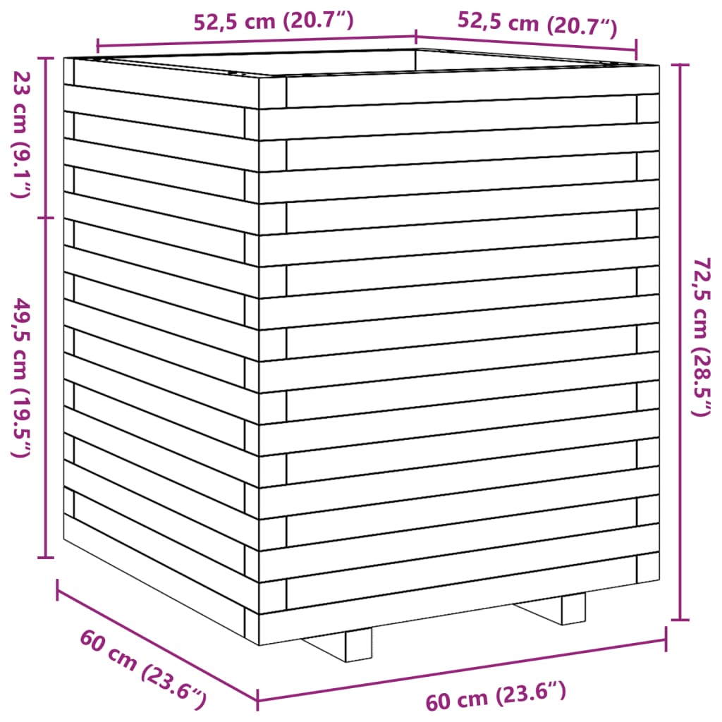 Garden Planter 60x60x72.5 cm Impregnated Wood Pine