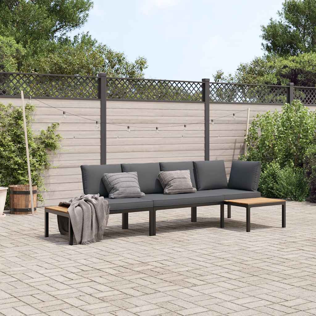 3 Piece Garden Sofa Set with Cushions Black Aluminium