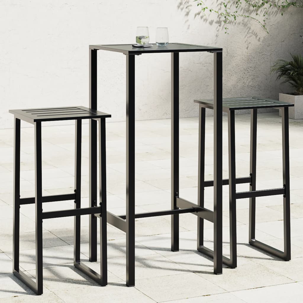 3 Piece Garden Bar Set Black Powder-coated Steel