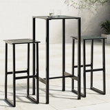 3 Piece Garden Bar Set Black Powder-coated Steel