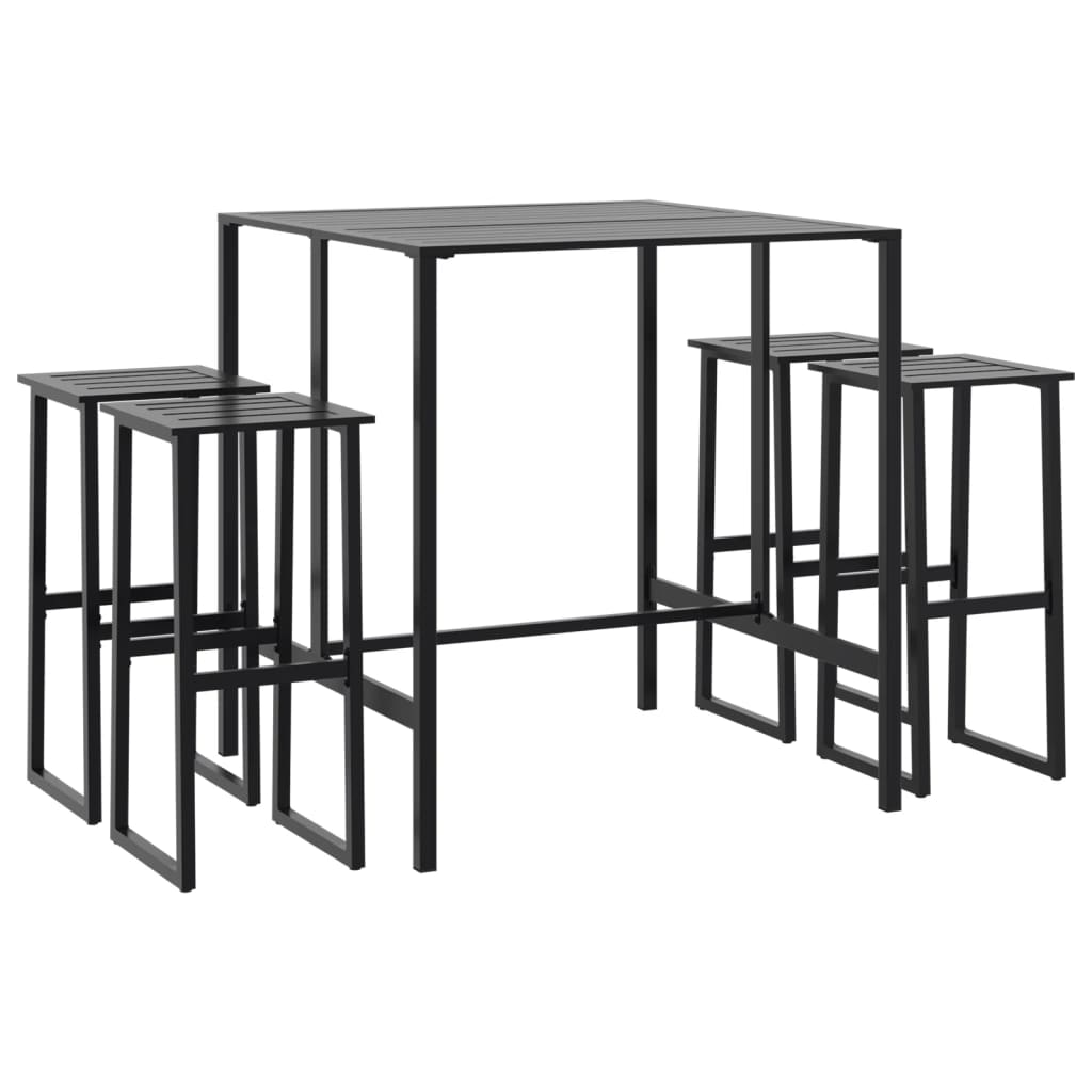 5 Piece Garden Bar Set Black Powder-coated Steel