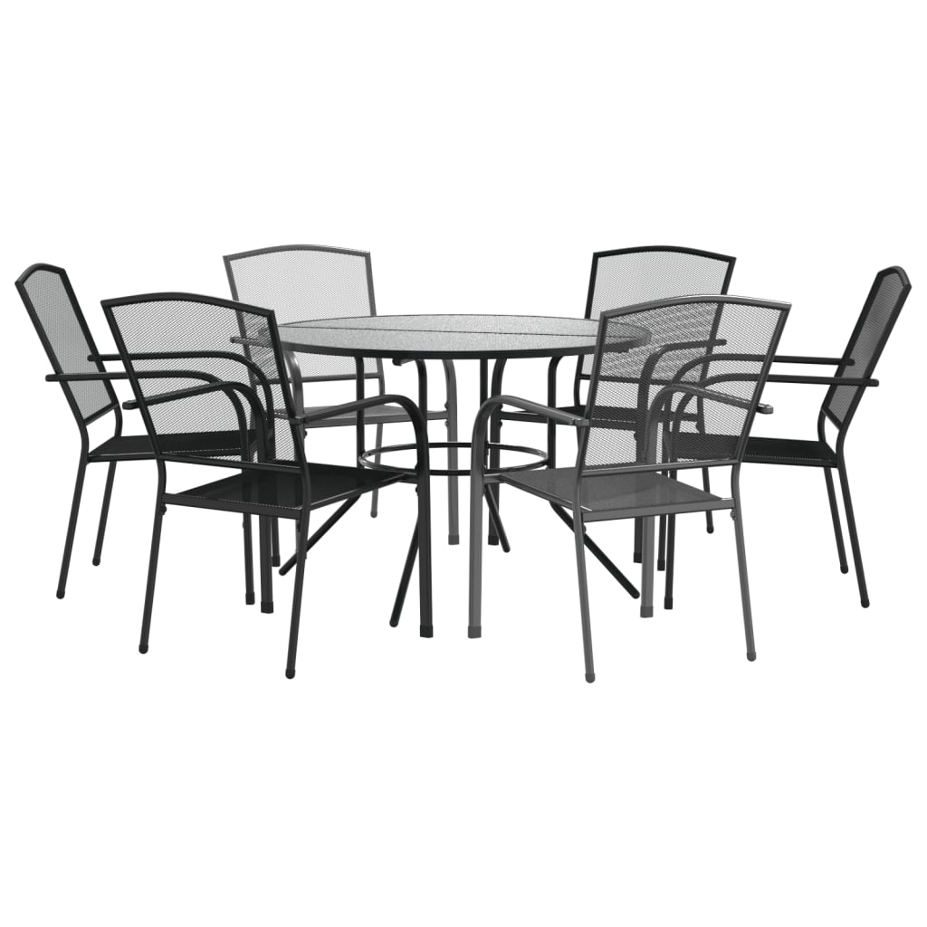 Stackable Garden Chair Set 7 pcs Anthracite Powder-coated Steel