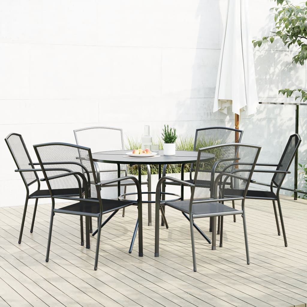Stackable Garden Chair Set 7 pcs Anthracite Powder-coated Steel