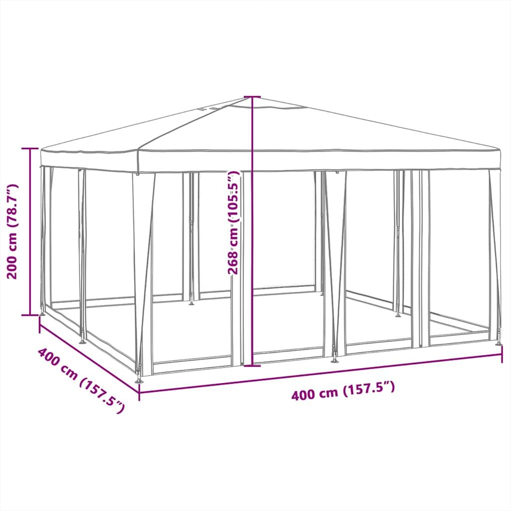 Party Tent with 8 Mesh Sidewalls White 4x4 m HDPE