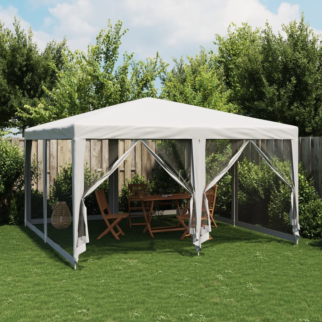 Party Tent with 8 Mesh Sidewalls White 4x4 m HDPE