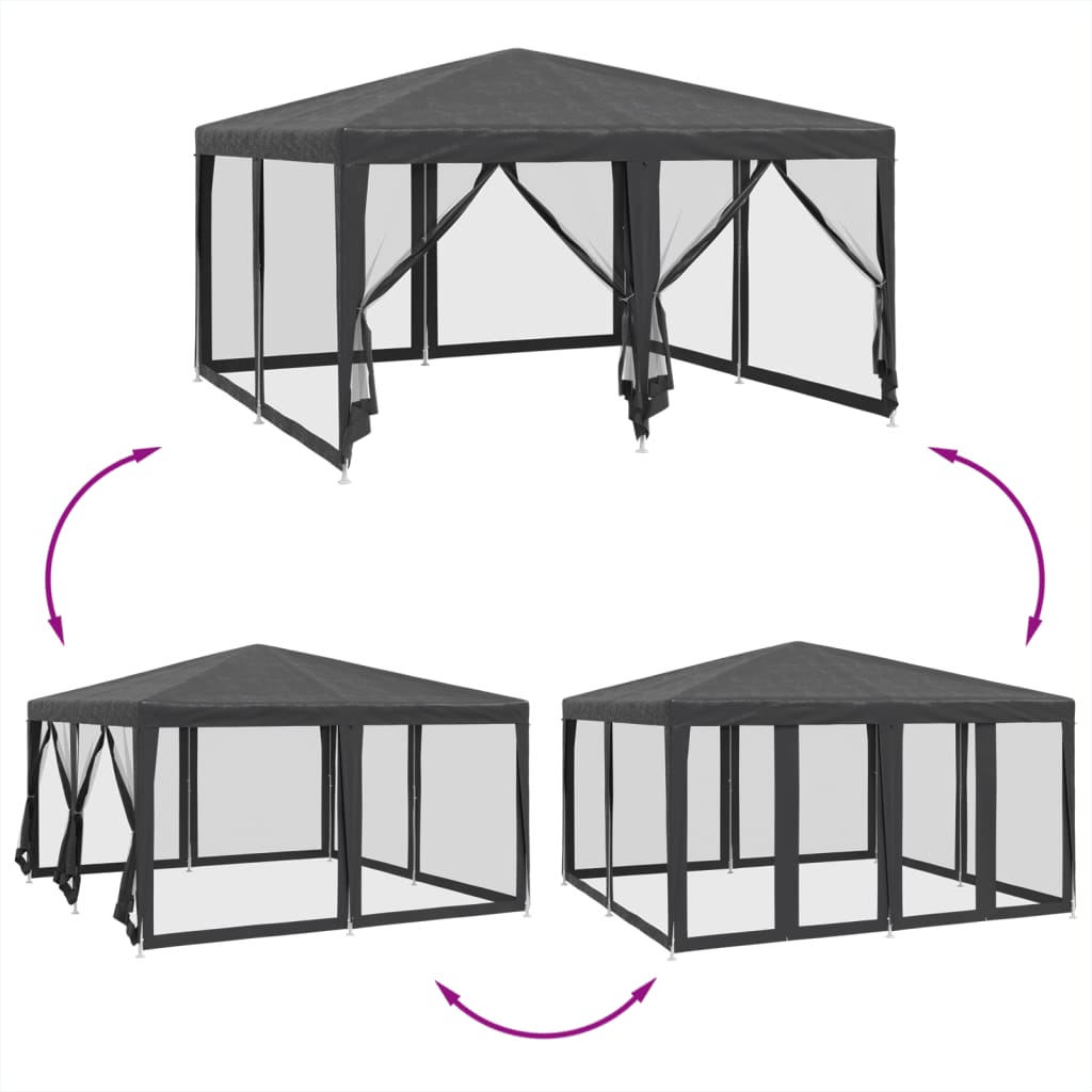 Party Tent with 8 Mesh Sidewalls Anthracite 4x4 m HDPE