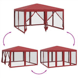 Party Tent with 8 Mesh Sidewalls Red 4x4 m HDPE