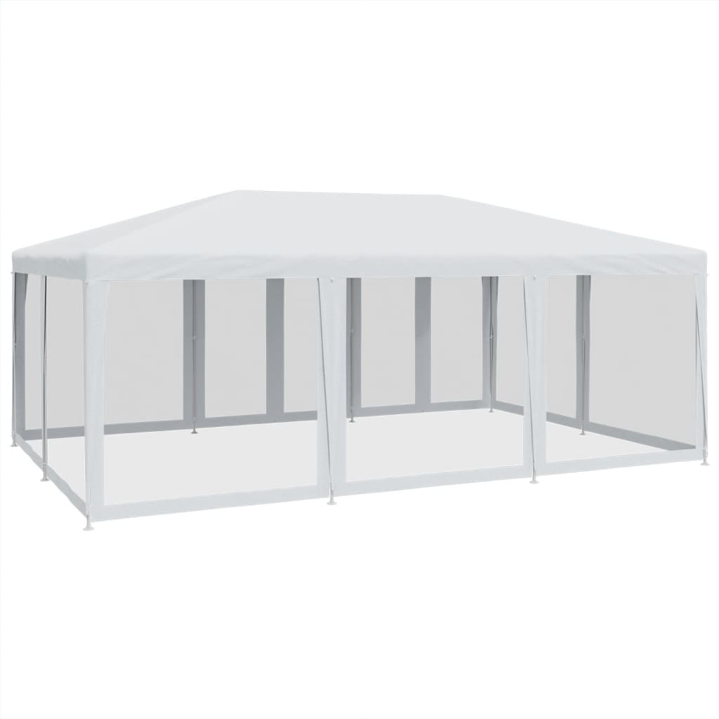 Party Tent with 10 Mesh Sidewalls White 6x4 m HDPE