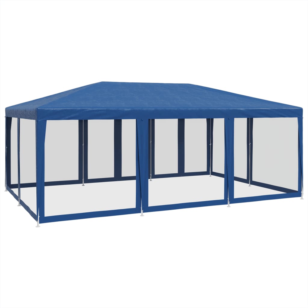 Party Tent with 10 Mesh Sidewalls Blue 6x4 m HDPE