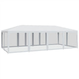 Party Tent with 12 Mesh Sidewalls White 8x4 m HDPE