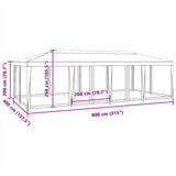 Party Tent with 12 Mesh Sidewalls White 8x4 m HDPE