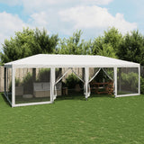 Party Tent with 12 Mesh Sidewalls White 8x4 m HDPE