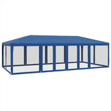 Party Tent with 12 Mesh Sidewalls Blue 8x4 m HDPE