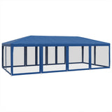 Party Tent with 12 Mesh Sidewalls Blue 8x4 m HDPE