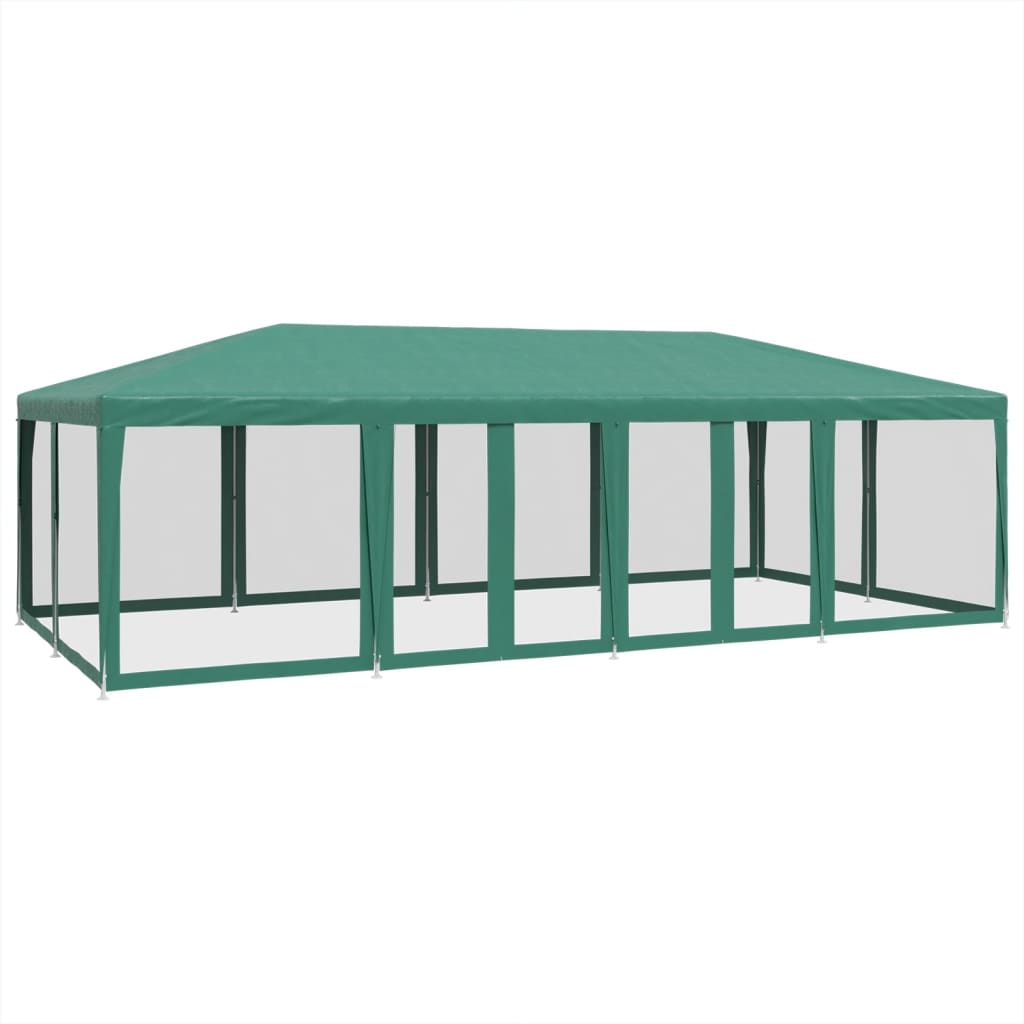 Party Tent with 12 Mesh Sidewalls Green 8x4 m HDPE