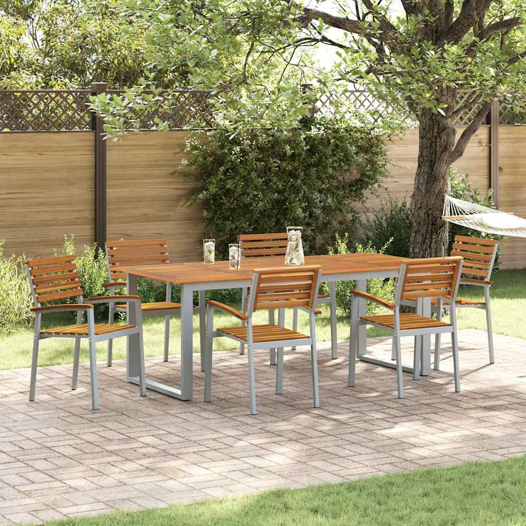 Garden Dining Set 7 pcs Grey and brown Solid acacia wood