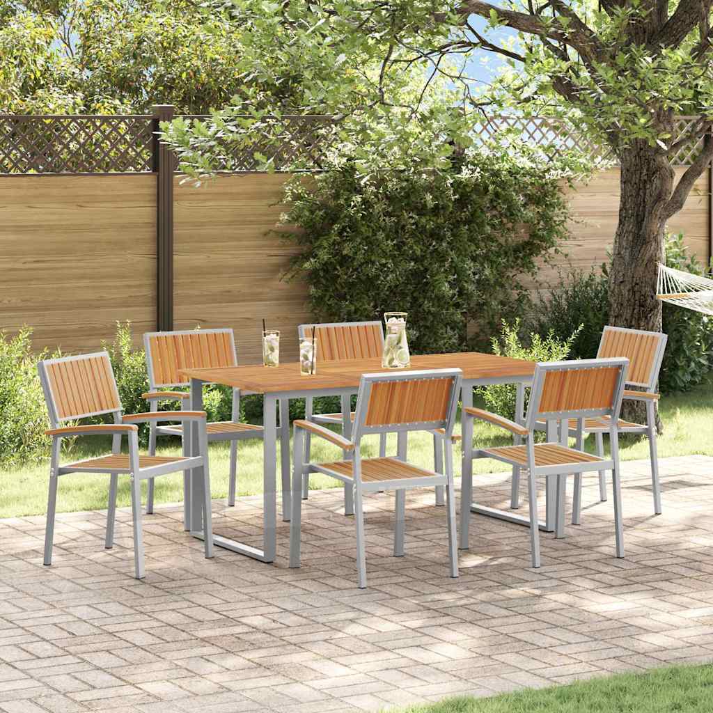 Garden Dining Set 7 pcs Grey and brown 160 x 80 x 75 cm