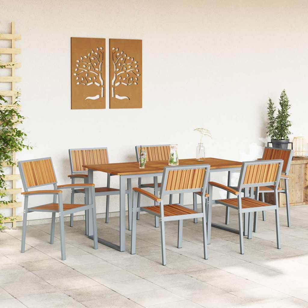 Garden Dining Set 7 pcs Grey and brown 160 x 80 x 75 cm
