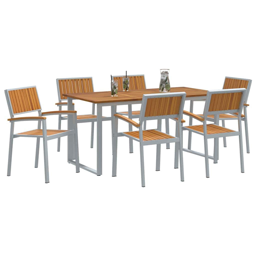 Garden Dining Set 7 pcs Grey and brown 160 x 80 x 75 cm