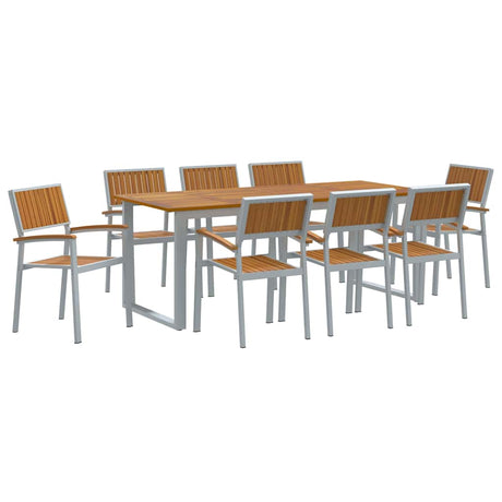 Garden Dining Set 9 pcs Grey and brown 200 x 90 x 75 cm