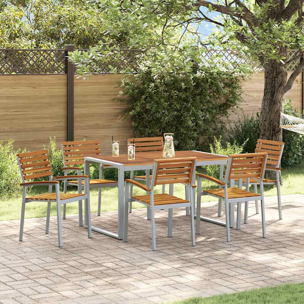 Garden Dining Set 7 pcs Grey and brown Solid acacia wood